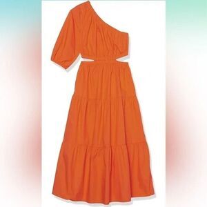 NWT Soft Cotton Poplin Dress w/Trendy Side Cutouts Tiered Midi Dress, Orange Med